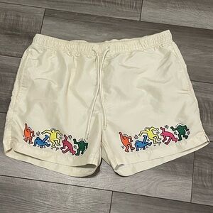 PacSun exclusive Keith Haring Party 15" Swim Trunks Swim Shorts Size L